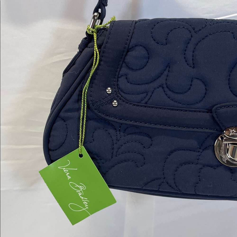 Vera Bradley Navy Quilted Petite Shoulder Bag Turn Lock Purse NWT - Picture 2 of 13